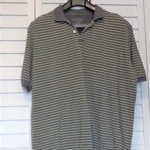 RESORT CASUAL MENS XXL OLIVE GREEN AND WHITE STRIPES COLLARED PULL OVER POLO